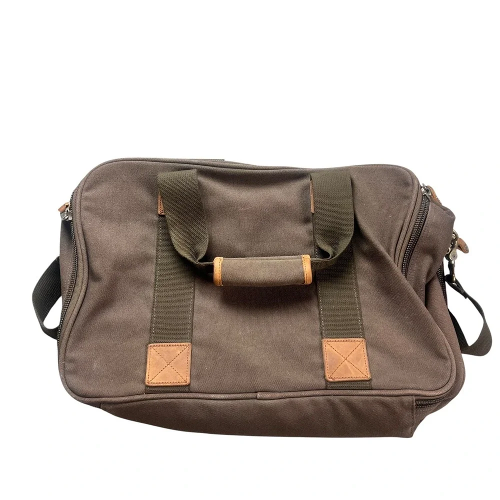 Cabelas Canvas Leather Messenger Bag Brown Briefcase Laptop Shoulder Bag 12691